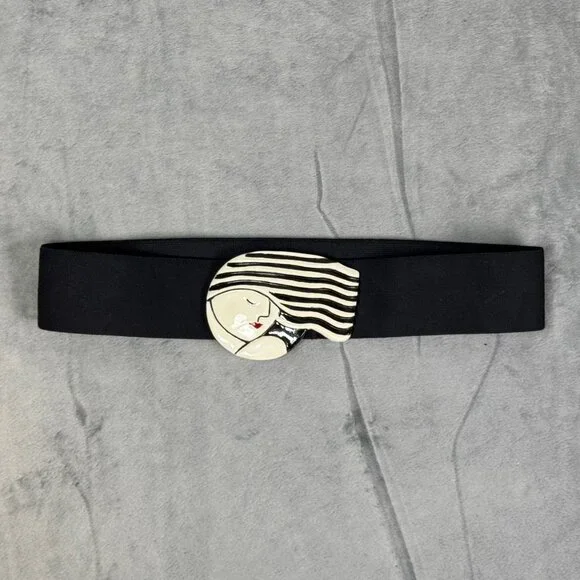 Vintage Elasticated Belt with Ceramic Face Buckle - Picture 1 of 4